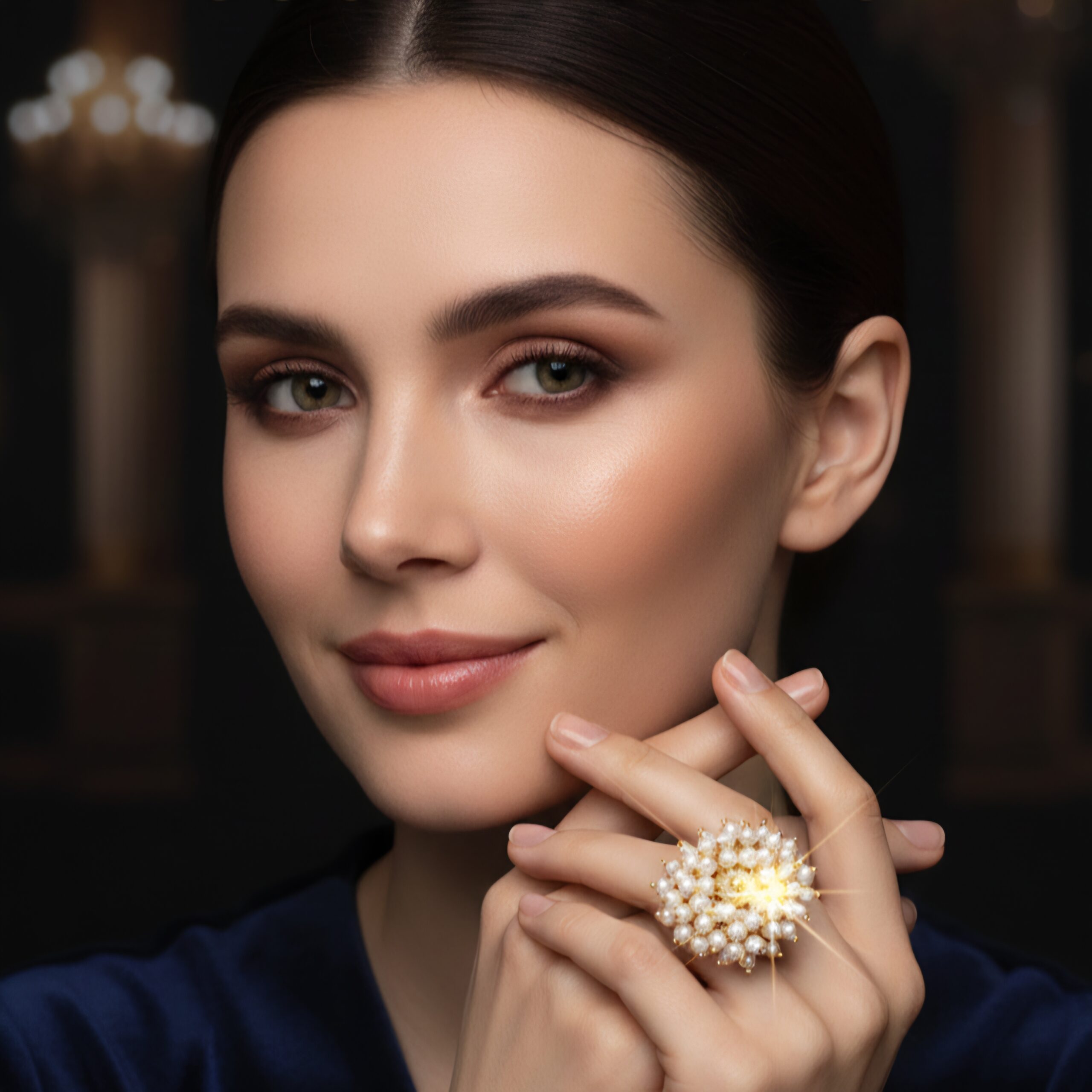 Pearl Burst Cocktail Finger Ring - Image 2