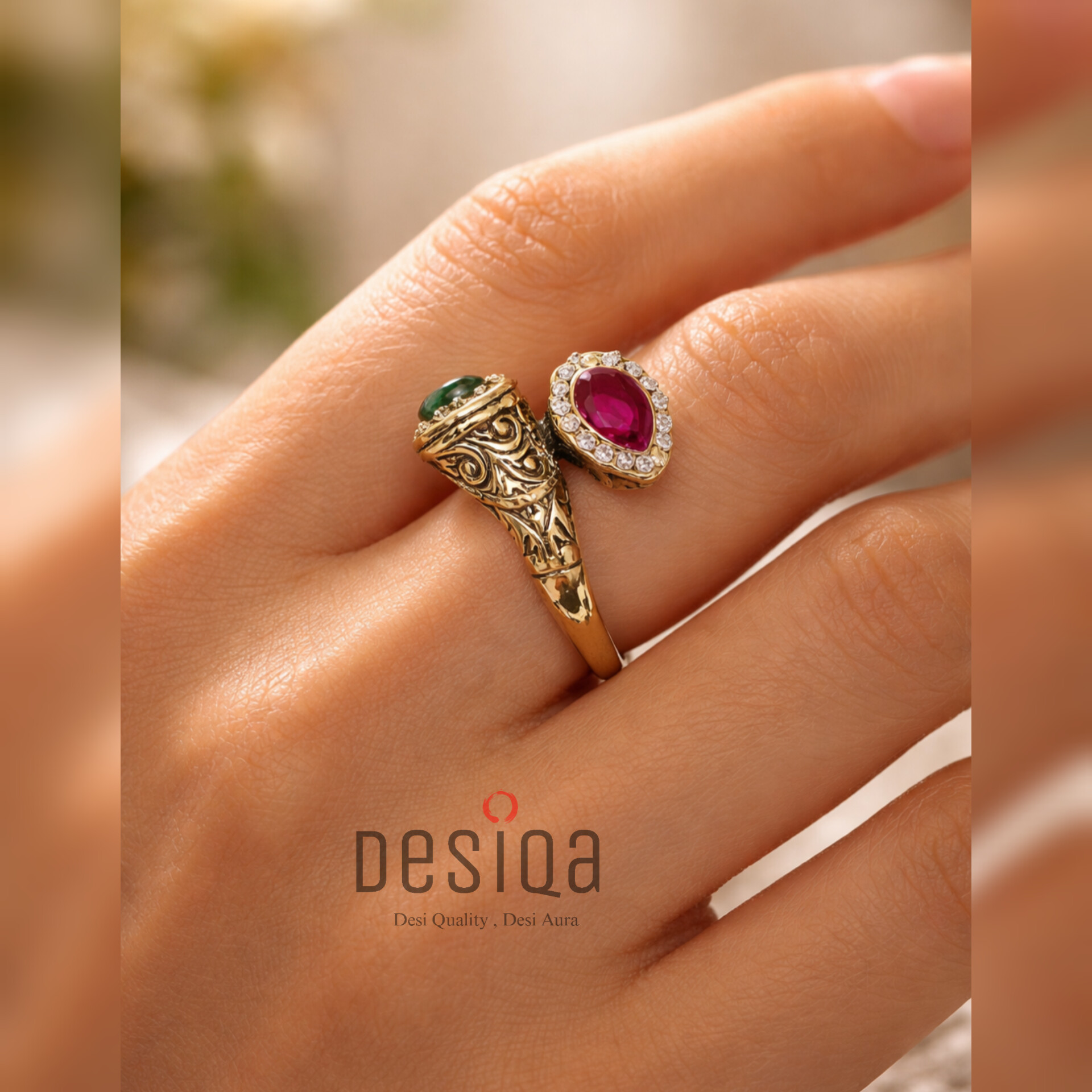 DUAL GEMSTONES FINGER RING - Image 2