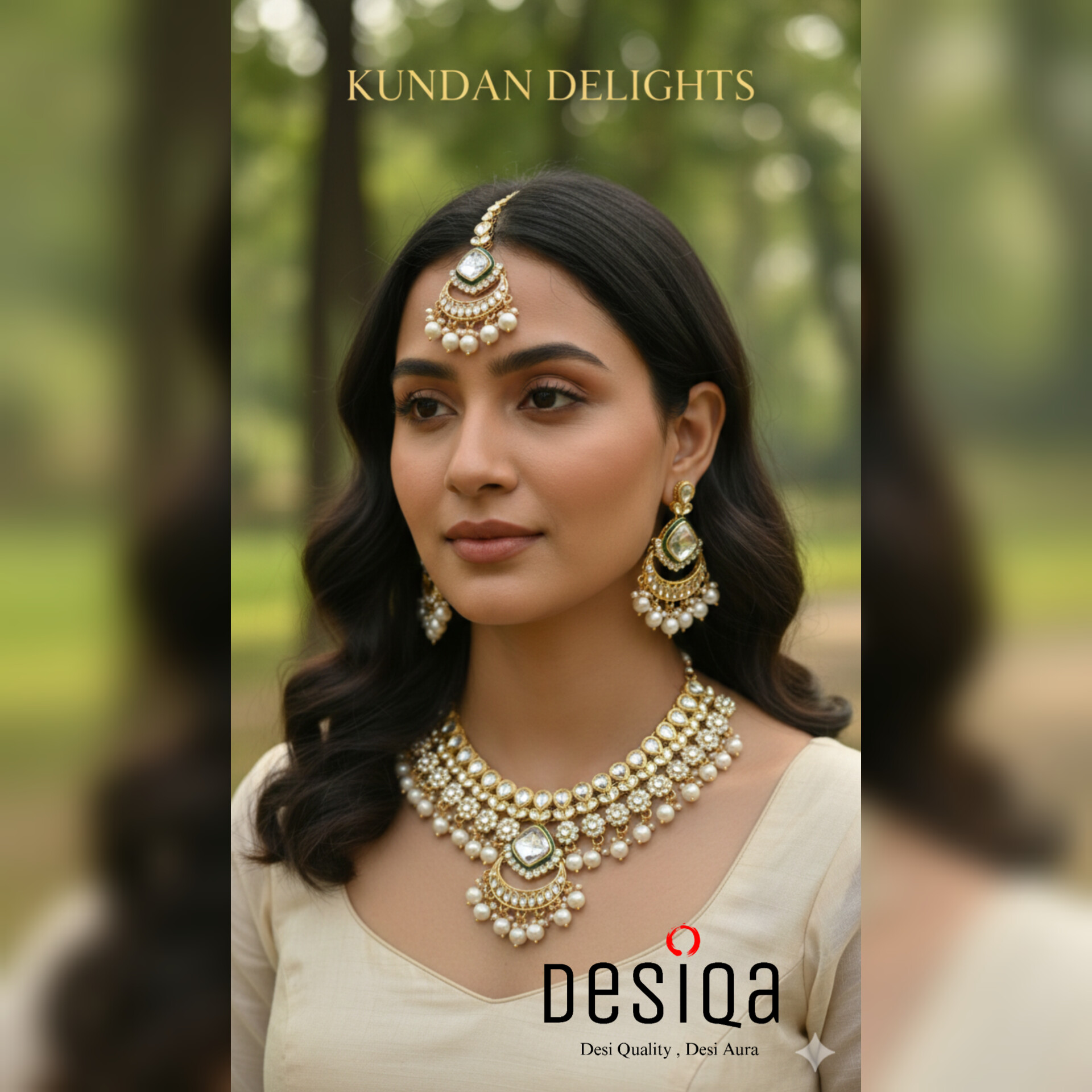 Kundan Delight - Neckless, Earring and Tikli set - Image 2