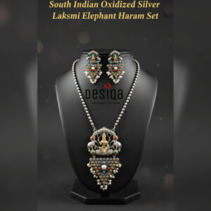 South Indian Oxidized Silver Lakshmi Elephant Haram Set