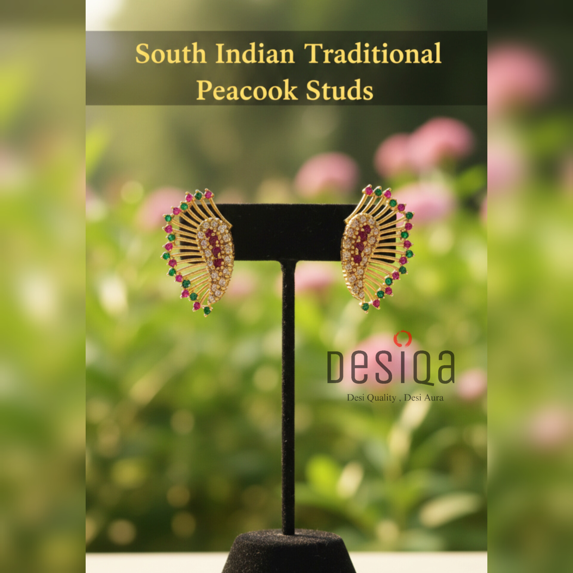 South Indian Traditional Peacock Studs - Image 2