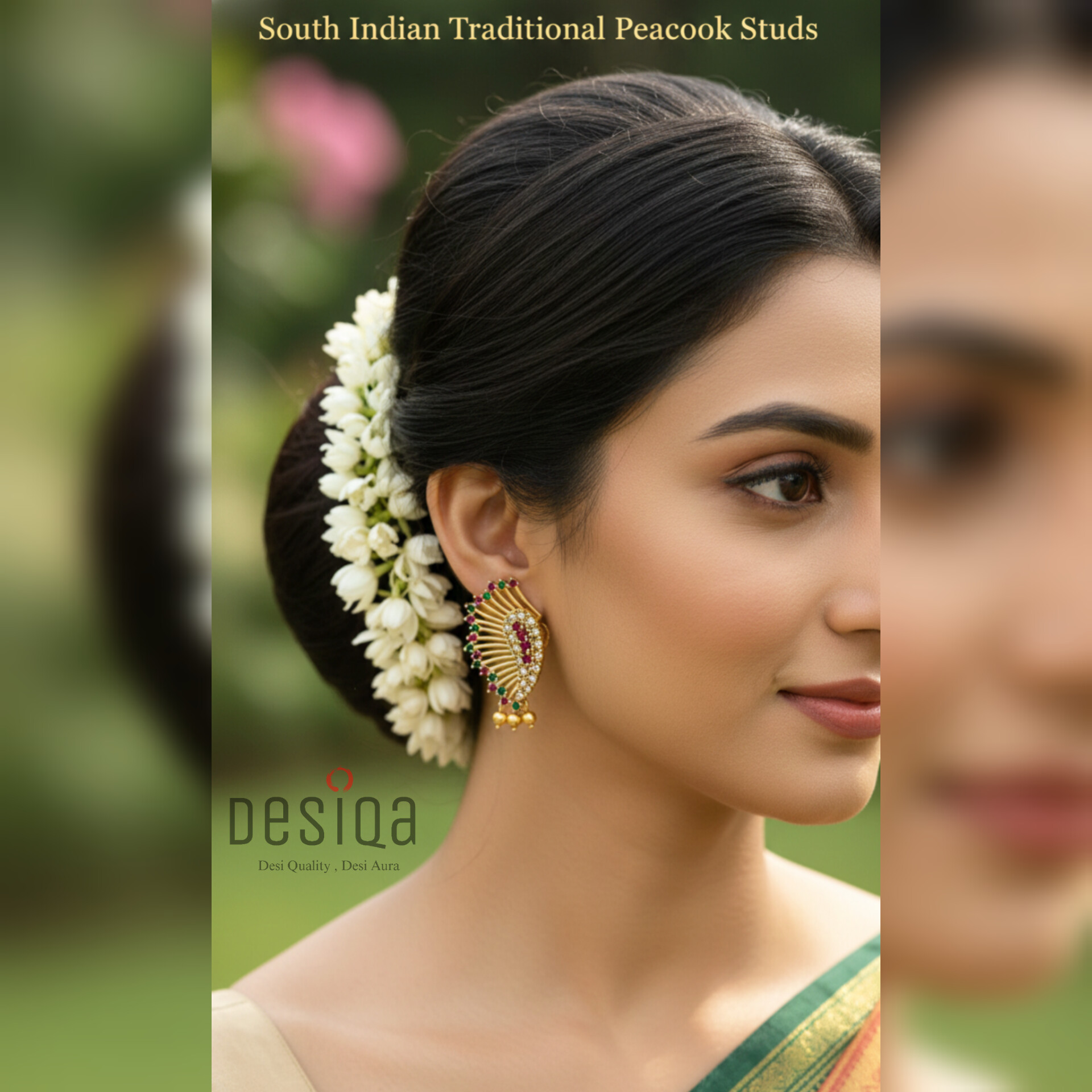 South Indian Traditional Peacock Studs - Image 3