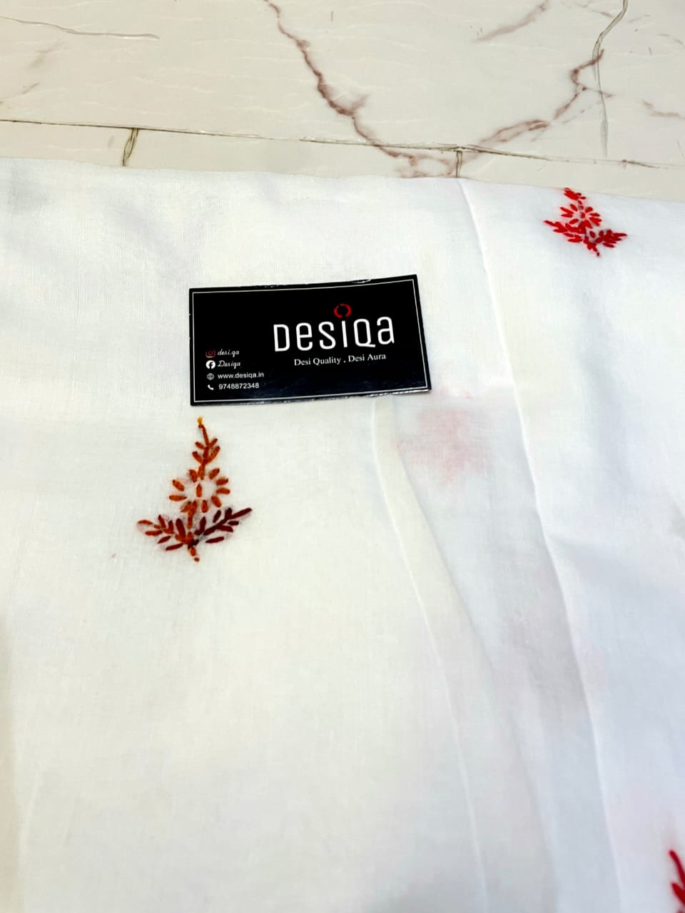 White with Bullion Stitch Embroidery Mul Mul Cotton Saree - Image 6