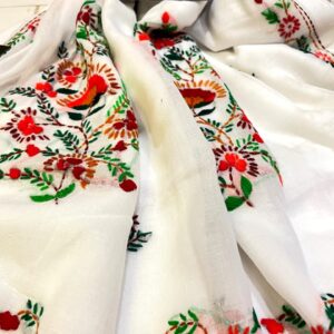 White with Bullion Stitch Embroidery Mul Mul Cotton Saree