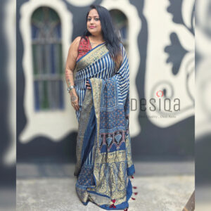 Ajrakh Dola Silk Saree with Nakshi Zali Pallu