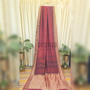 Meroon Colour Ajrakh Dola Silk Saree with Nakshi Zari Pallu