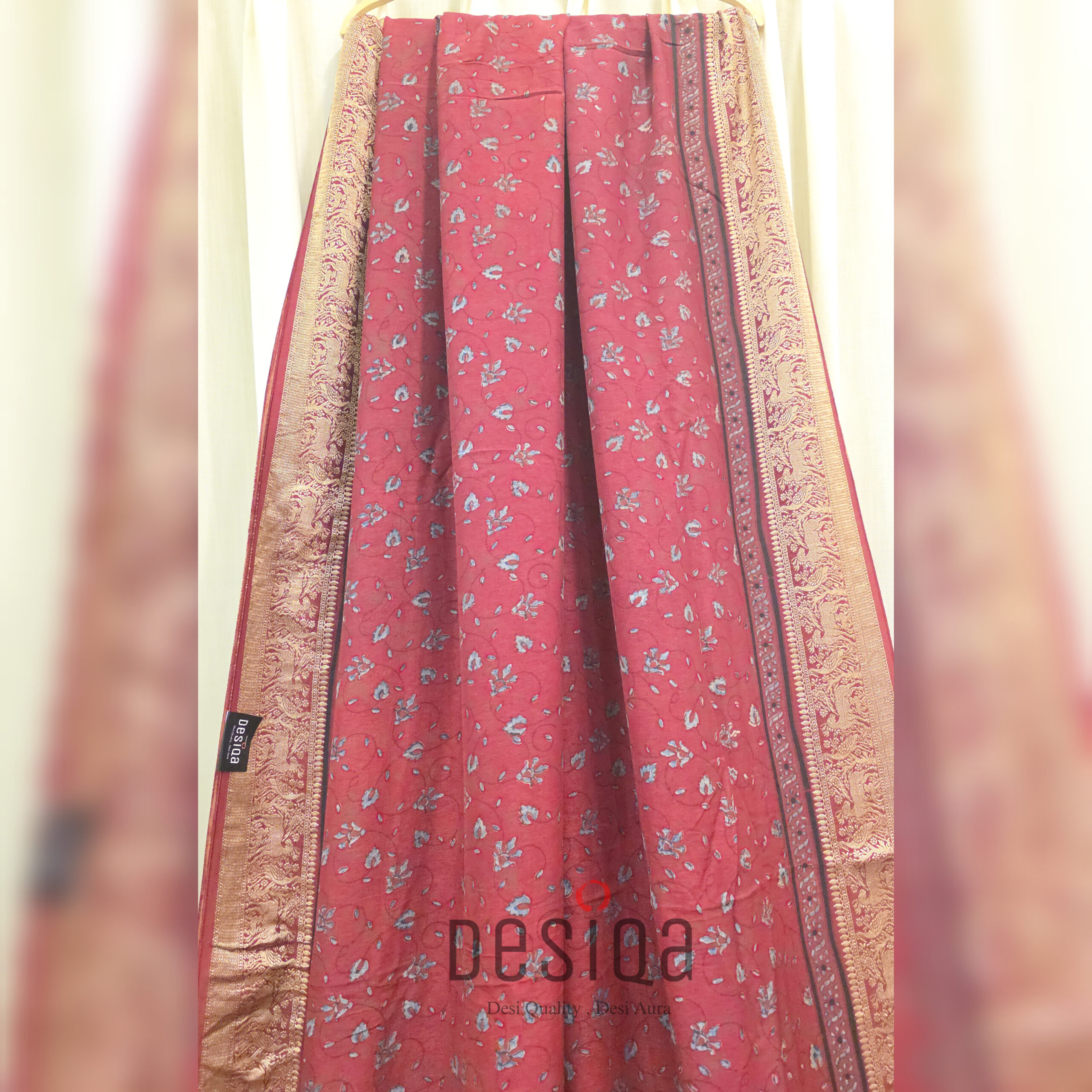 Meroon Colour Ajrakh Dola Silk Saree with Nakshi Zari Pallu - Image 2