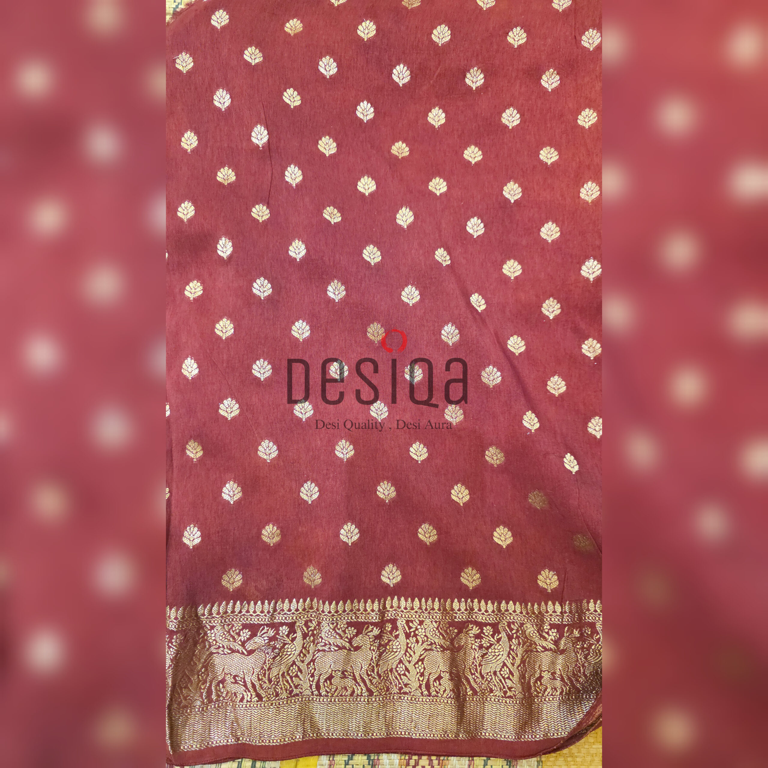 Meroon Colour Ajrakh Dola Silk Saree with Nakshi Zari Pallu - Image 5