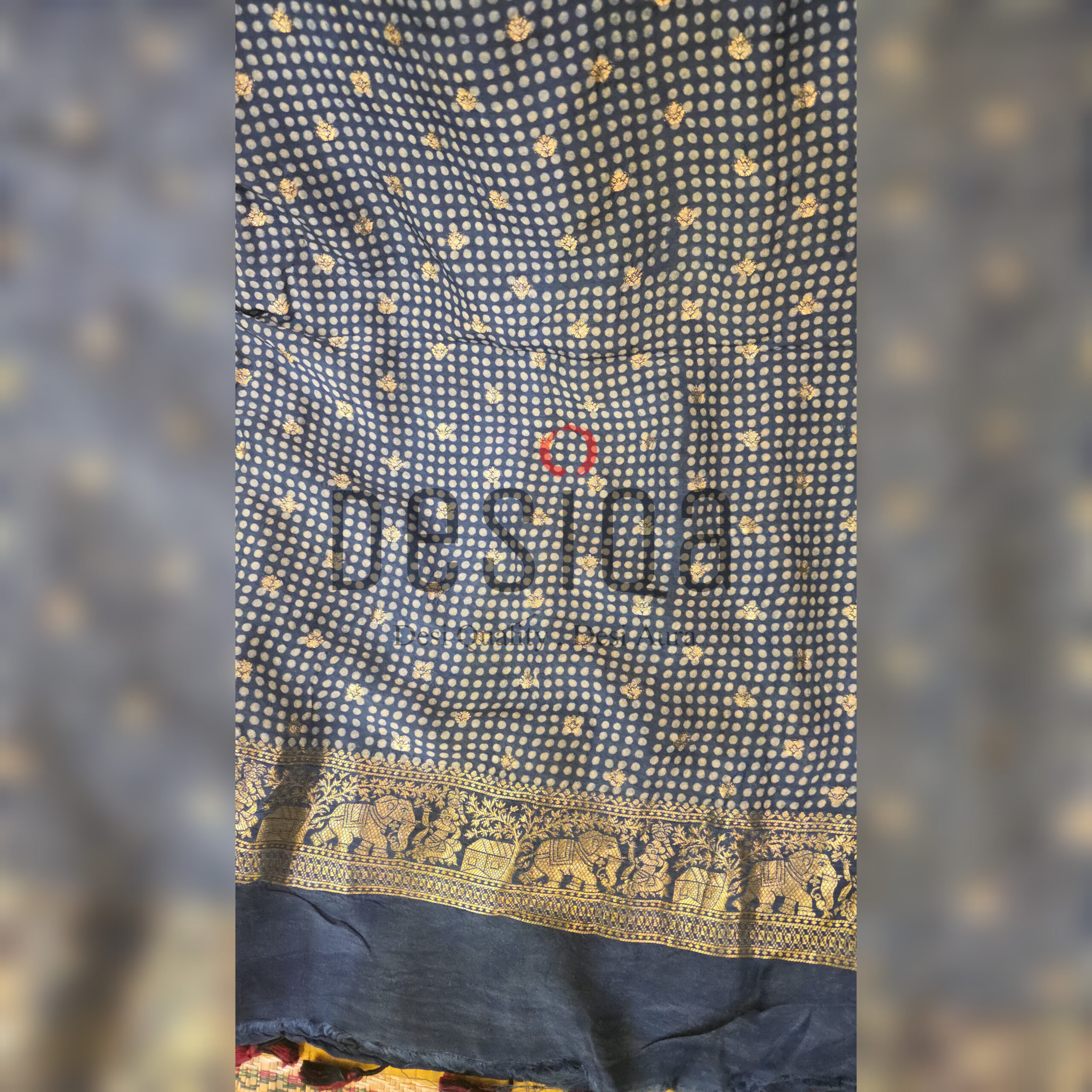 Indigo Colour Ajrakh Dola Silk Saree with Nakshi Zari Pallu - Image 6