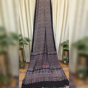 Black Colour Pure Hand Block Ajrakh Print Modal Silk Saree