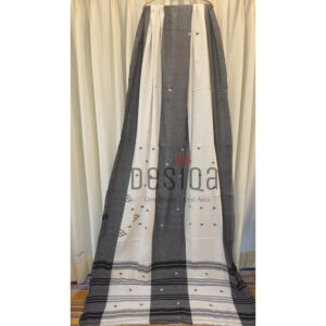 White & Black Colour Pure Cotton Dhonekhali Handloom Sarees