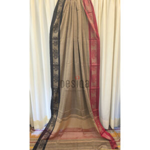Brown & Red Dual Tone Colour Dual Par Pure Cotton Dhonekhali Handloom Sarees