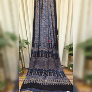 Indiga-Red Colour Pure Hand Block Ajrakh Print Modal Silk Saree