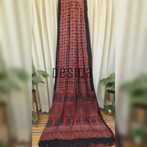 BLack-Red Colour Pure Hand Block Ajrakh Print Modal Silk Saree