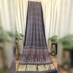 BLack Colour Hand Block Ajrakh Print Pure Modal Silk Saree with Zari Pallu