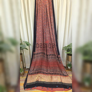 Red Colour Hand Block Ajrakh Print Pure Modal Silk Saree with Tissue Pallu