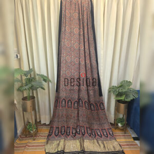 Chicoo Colour Hand Block Ajrakh Print Pure Modal Silk Saree with Tissue Pallu