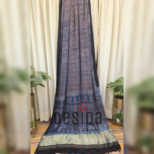 Blue Colour Hand Block Ajrakh Print Pure Modal Silk Saree with Tissue Pallu