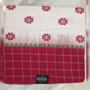 Off-white Colour Star Motifs Midle check Pattern Dhonekhali Handloom Saree