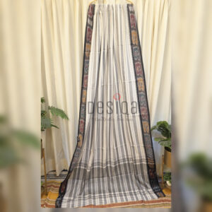 Off-white Colour Middle check Katki Border Dhonekhali Handloom Saree