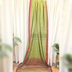 Green Colour Red Motifs Dhonekhali Handloom Saree