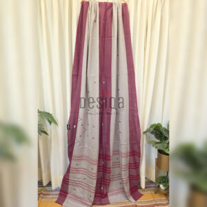 Silver Colour Red & White Temple Motifs Dhonekhali Handloom Saree