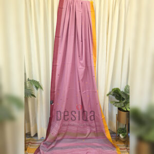 Pink Colour Dual Colour Border Dhonekhali Handloom Saree