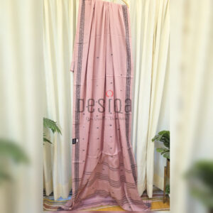 Light Pink Colour Black Motifs Dhonekhali Handloom Saree