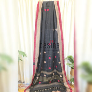 Black Colour Dual FIsh Motifs Dhonekhali Handloom Saree