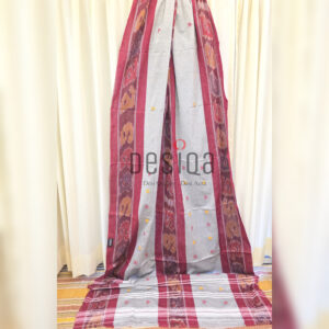 Silver Colour with Katki Par & Middle Dhonekhali Handloom Saree