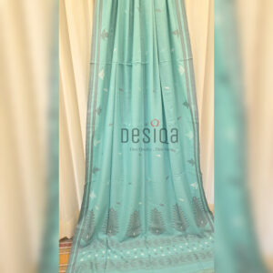 Sea Green Colour Pure Cotton Jamdani Work Handloom Saree
