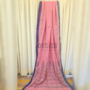 Pink Colour Dual Par Pure Cotton Jamdani Work Handloom Saree