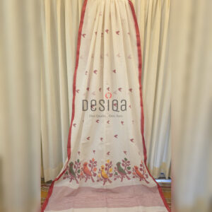 White Colour Bird Motifs Pure Cotton Jamdani Work Handloom Saree
