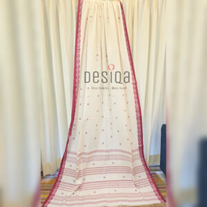 Off-White Colour Fish Par Pure Cotton Dhonekhali Handloom Sarees