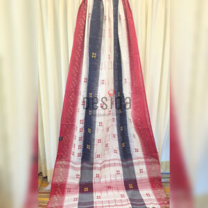White Colour Red Par Pure Cotton Dhonekhali Handloom Sarees