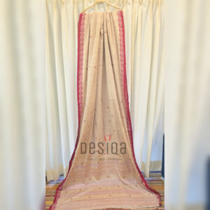 Beige Colour Red Fish Par Pure Cotton Dhonekhali Handloom Sarees