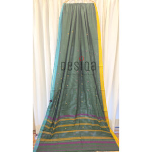 Bottle Green Colour Dual Par Pure Cotton Dhonekhali Handloom Sarees