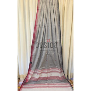 Silver Grey Colour Dual Par Pure Cotton Dhonekhali Handloom Sarees