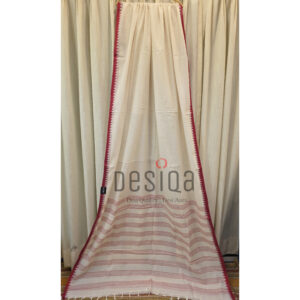 Off-white & Red Colour Pure Cotton Begumpuri Handloom Saree