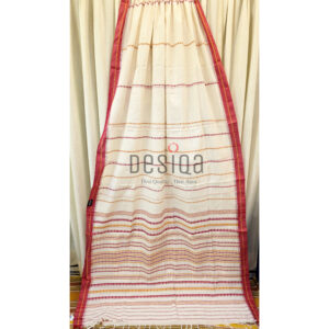 Off-white & Red Colour Pure Cotton Begumpuri Handloom Saree