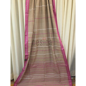 Mud Colour Pink & White Design Pure Cotton Begumpuri Handloom Saree
