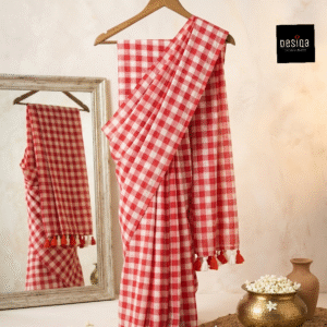 Red Coloured Check Mul Mul Cotton Saree