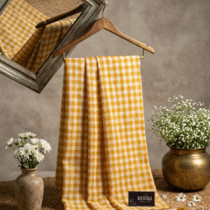 Dark Yellow Coloured Check Mul Mul Cotton Saree