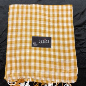 Brown Coloured Check Mul Mul Cotton Saree