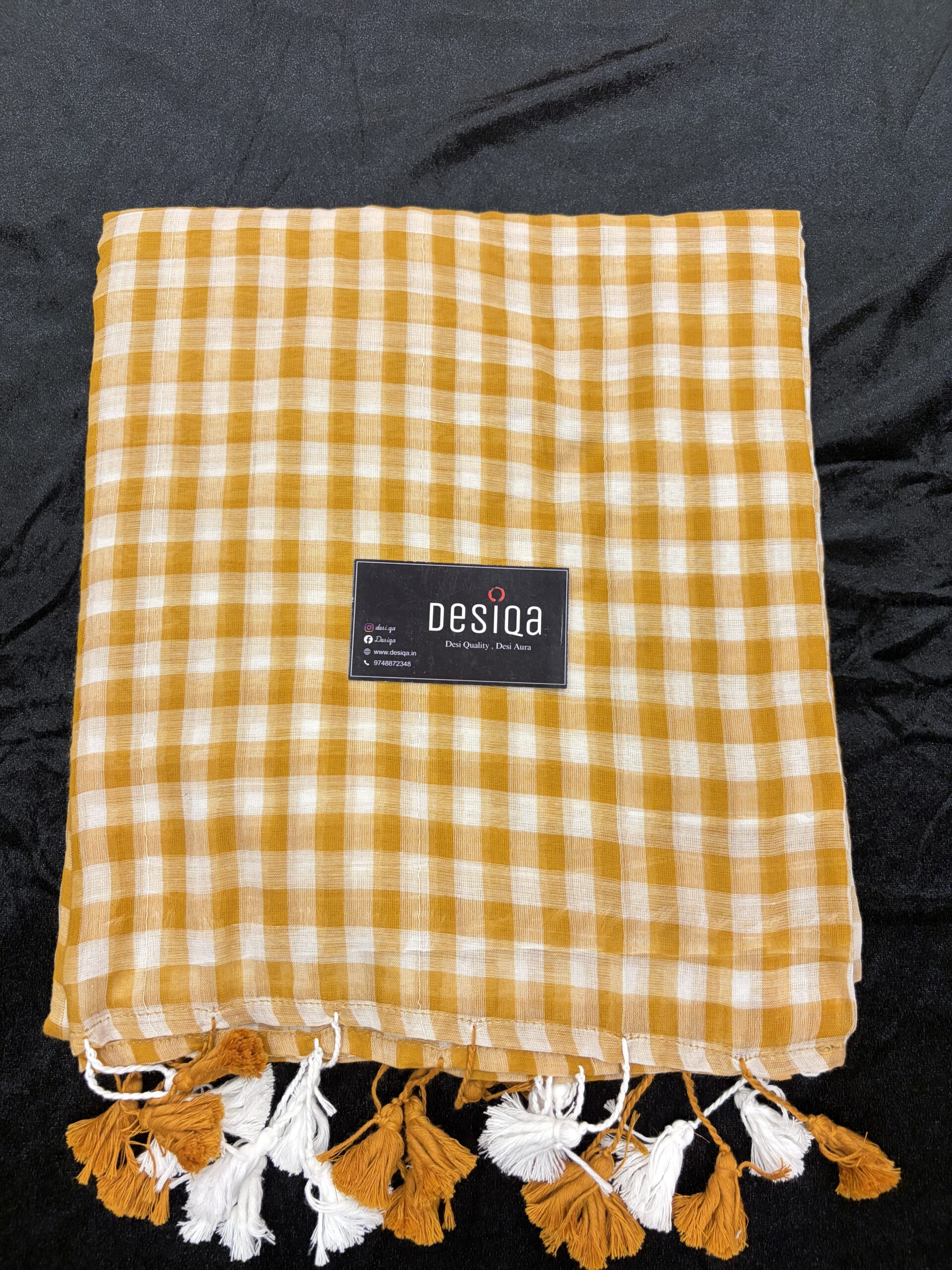 Brown Coloured Check Mul Mul Cotton Saree