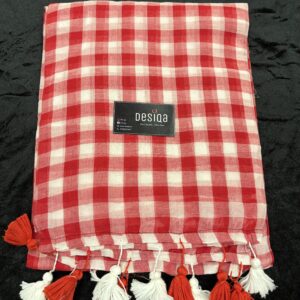 Red Coloured Check Mul Mul Cotton Saree