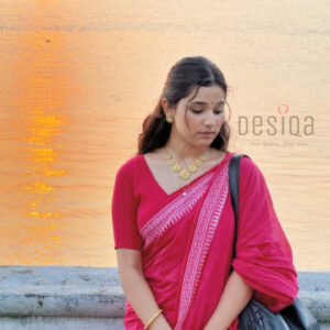 Solid Pink with White Par Dhonekhali Saree