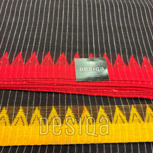 Black Striped with Red Yellow Border Dhonekhali Saree