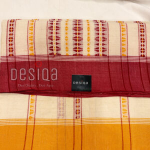 Cream color with Red Yellow Begumpuri work Dhonekhali Saree