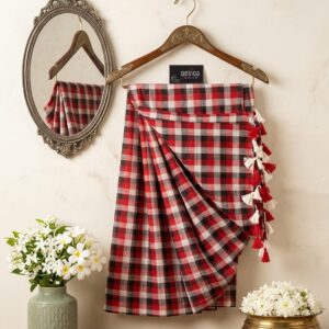 Red-Black Coloured Check Mul Mul Cotton Saree